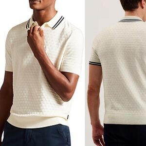 Ted Baker Men's Mahana Regular Fit Knit Polo Shirt Ivory Cream Classic 6 2XL